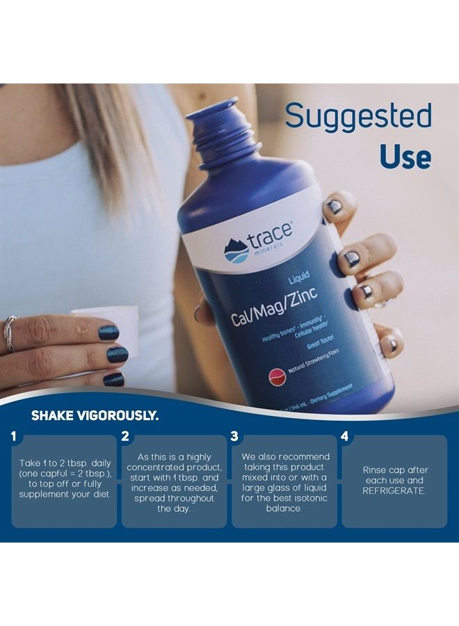 Trace Minerals Liquid Cal/Mag/Zinc | Calcium, Magnesium, Zinc, Vitamin D3 | Dietary Supplement Supports Tissue, Muscle, and Bone Density | Natural Strawberry Flavor | 64 Servings, 32 fl oz. - Image 4