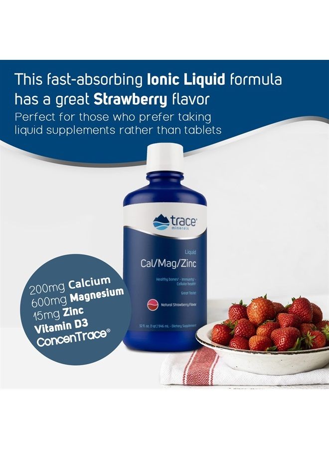 Trace Minerals Liquid Cal/Mag/Zinc | Calcium, Magnesium, Zinc, Vitamin D3 | Dietary Supplement Supports Tissue, Muscle, and Bone Density | Natural Strawberry Flavor | 64 Servings, 32 fl oz. - Image 5