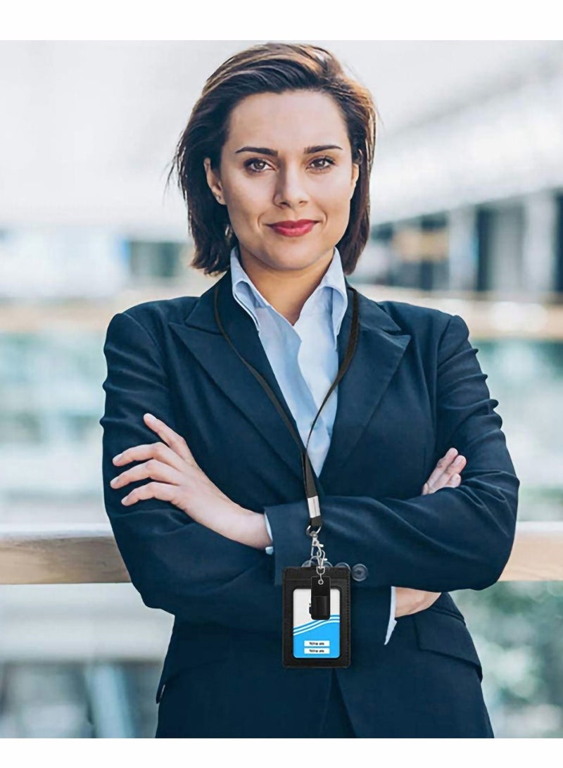 XiuWoo Office Badge Holder, Vertical PU Leather ID Card Holder with 1 Clear Window, Detachable Neck Lanyard Strap, Retractable Reel Holders Set and Pen Case - Image 5