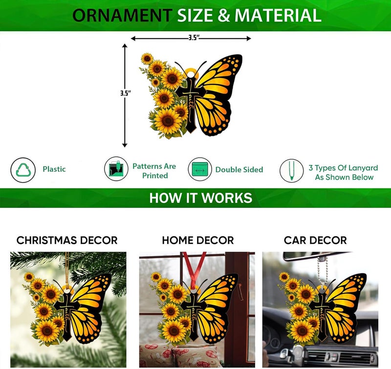 Talataca God Faith Sunflower Butterfly Jesus Cross Car Ornament - Image 2