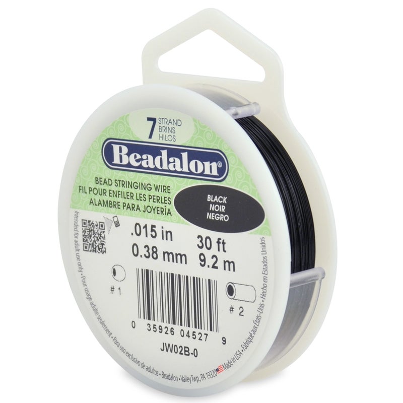 Beadalon 7 Strand Stainless Steel Bead Stringing Wire 0015 in 038 mm Black 30 ft 92 m
