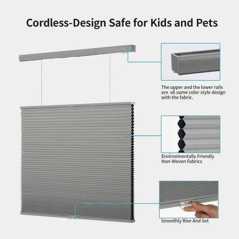 MYshade Top Down Bottom Upï¼ˆTDBUï¼‰ Cellular Shades, 1.5 inch Cordless Blackout Honeycomb Pleated Blinds for Windows Home Bedroom Office, Light Control, Thermal Insulated, 34" W x 72" H, Gray - Image 2