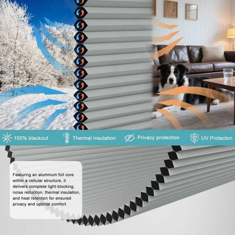 MYshade Top Down Bottom Upï¼ˆTDBUï¼‰ Cellular Shades, 1.5 inch Cordless Blackout Honeycomb Pleated Blinds for Windows Home Bedroom Office, Light Control, Thermal Insulated, 34" W x 72" H, Gray - Image 4