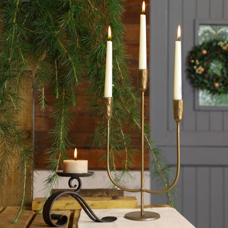 SUJUN 3-Candle Cast Iron Metal Candelabra Candlestick Holders 15 inch Tall Candle Holder Wedding Event Candelabra Candle Stand Brass Gold - Image 4