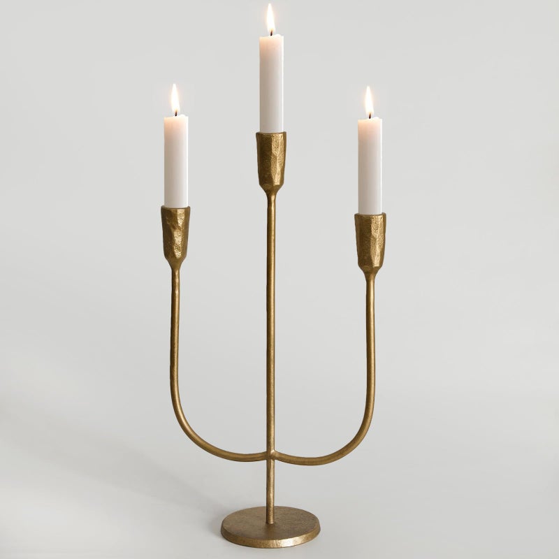 SUJUN 3-Candle Cast Iron Metal Candelabra Candlestick Holders 15 inch Tall Candle Holder Wedding Event Candelabra Candle Stand Brass Gold - Image 1