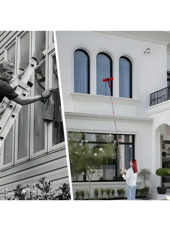 14.60 ft Red Extendable Squeegee Set 2 in 1 Manual Window Cleaner with Stainless Steel Poles - Image 5