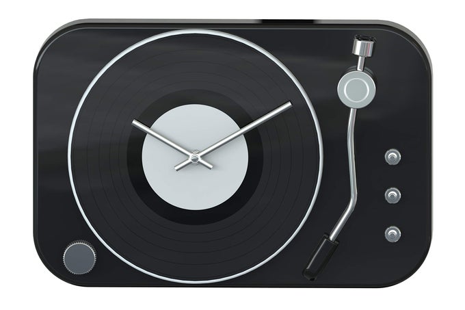 VINTAGE RETRO METAL RECORD PLAYER WALL CLOCK BLACK