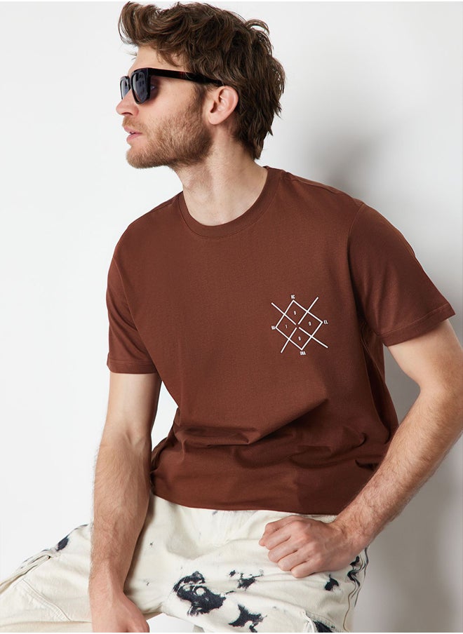trendyol Plus Size Dark Brown Regular Cut Printed 100% Cotton T-Shirt TMNSS24BF00051  - Image 2