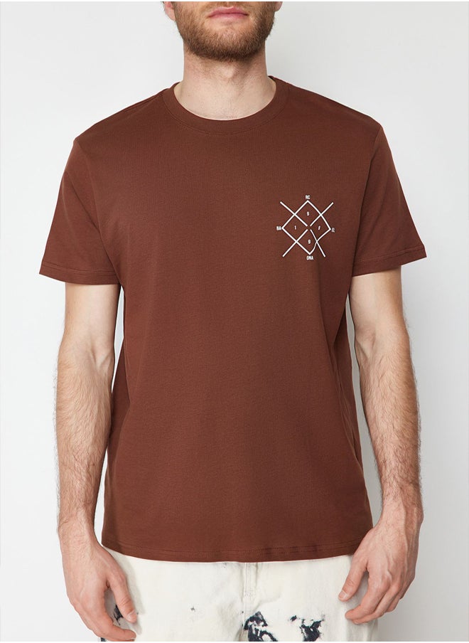 trendyol Plus Size Dark Brown Regular Cut Printed 100% Cotton T-Shirt TMNSS24BF00051  - Image 3