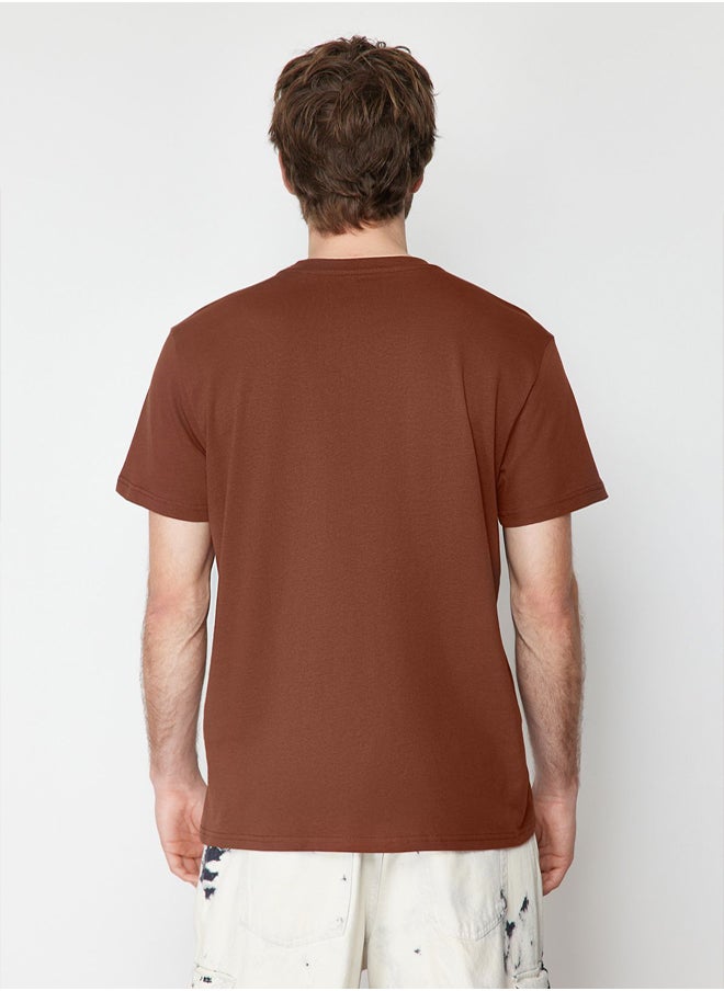 trendyol Plus Size Dark Brown Regular Cut Printed 100% Cotton T-Shirt TMNSS24BF00051  - Image 4