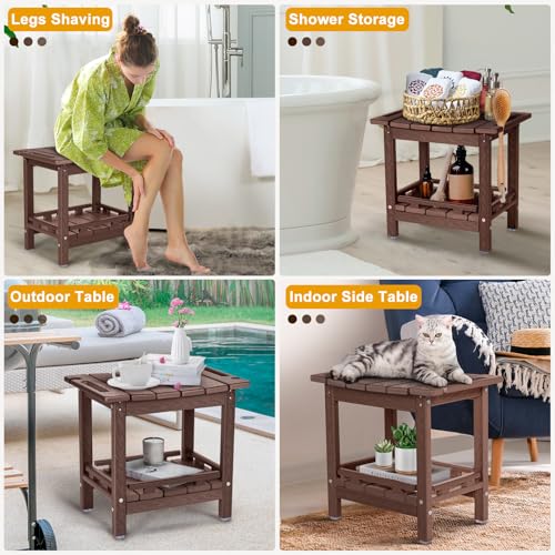 nalone Shower Bench, HDPE Shower Benches for Inside Shower, Small Shower Chair Seat for Shaving Legs with Storage Shelf & Handles, Indoor and Outdoor Use (Wood) - Image 5