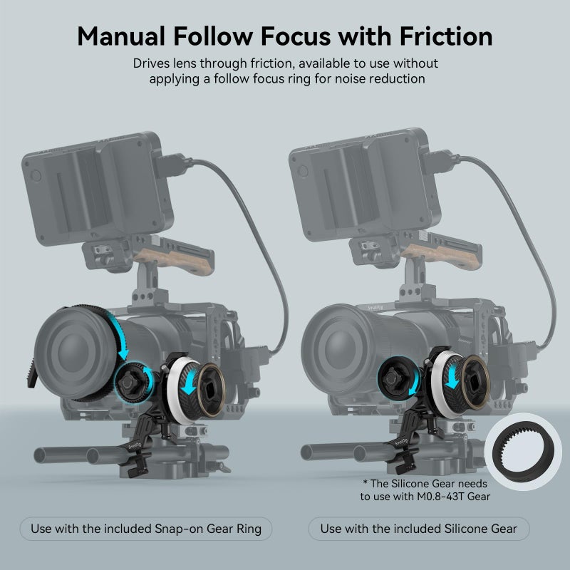 SmallRig Mini Follow Focus with A/B Stops & 15mm Rod Clamp and Snap-on Gear Ring Belt for DLSRs and Mirrorless Cameras, Fits Different Diameter Lenses Up to 114mm - 3010C - Image 3