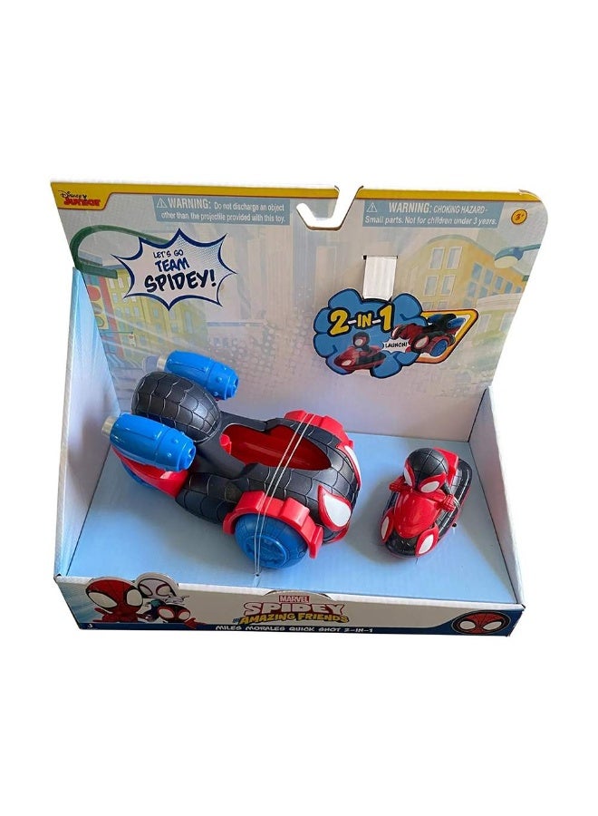MARVEL Spidey & Its Amazing Friends 2-In-1 Miles Morales Quick Shot Vehicle - Image 1