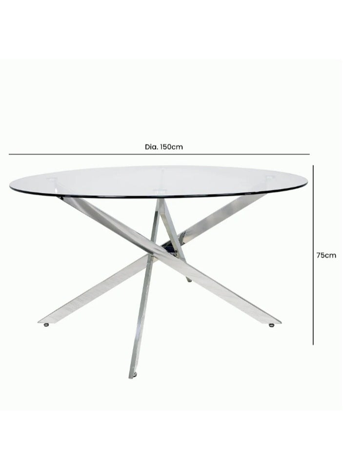 VANITY LIVING VANITY LIVING Davos Chrome Round Dining Table Set 6 Seater with Perla Taupe Chairs – Modern, Stylish & Comfortable for Living Room and Dining Room  - Image 3