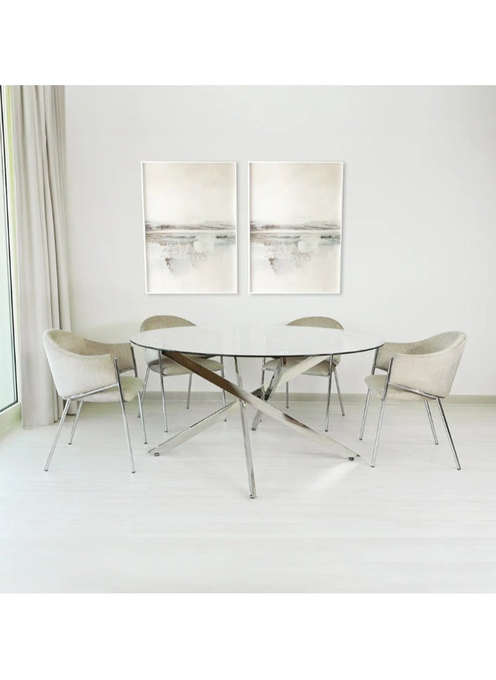 VANITY LIVING VANITY LIVING Davos Chrome Round Dining Table Set 6 Seater with Perla Taupe Chairs – Modern, Stylish & Comfortable for Living Room and Dining Room  - Image 5