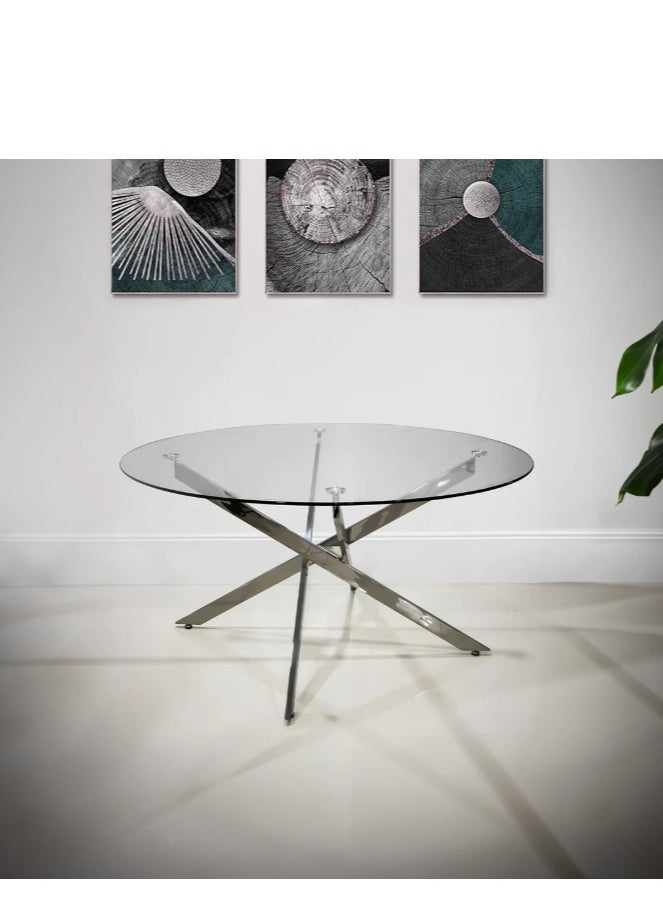 VANITY LIVING Davos Chrome Round Dining Table Set 6 Seater with Perla Taupe Chairs – Modern, Stylish & Comfortable for Living Room and Dining Room - pzsku/ZF9F03E908CB1774F2DDAZ/45/_/1734613414/f2ee146a-a18d-41a7-9e46-48b5268de755