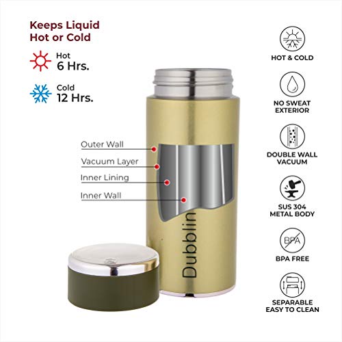 Dubblin Sweetie Stainless Steel Double Wall Vacuum Insulated BPA Free Water Bottle with Anti Skid Bottom & Leak Proof Lid, Sports Thermo Flask Keeps Hot 6 Hours, Cold 12 Hours (Green 260 ML) - Image 2