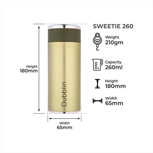 Dubblin Sweetie Stainless Steel Double Wall Vacuum Insulated BPA Free Water Bottle with Anti Skid Bottom & Leak Proof Lid, Sports Thermo Flask Keeps Hot 6 Hours, Cold 12 Hours (Green 260 ML) - Image 4