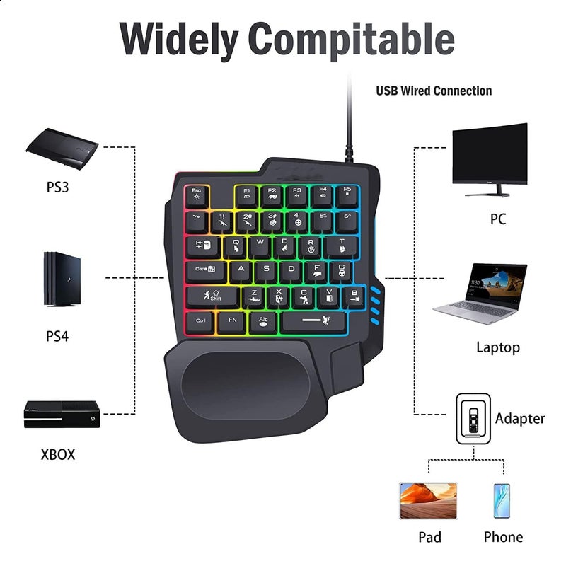 K601 35 Keys One-Handed Gaming Membrane Keyboard Ergonomic One Hand Keypad Keyboard for Laptop Desktop PC Computer PUBG - Image 4