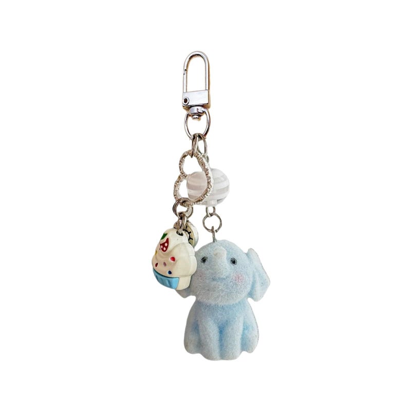 Door Buckle Soft Flocking Blue Elephant Keychain Lovely Animal Keyring Sturdy For Adults - Image 1