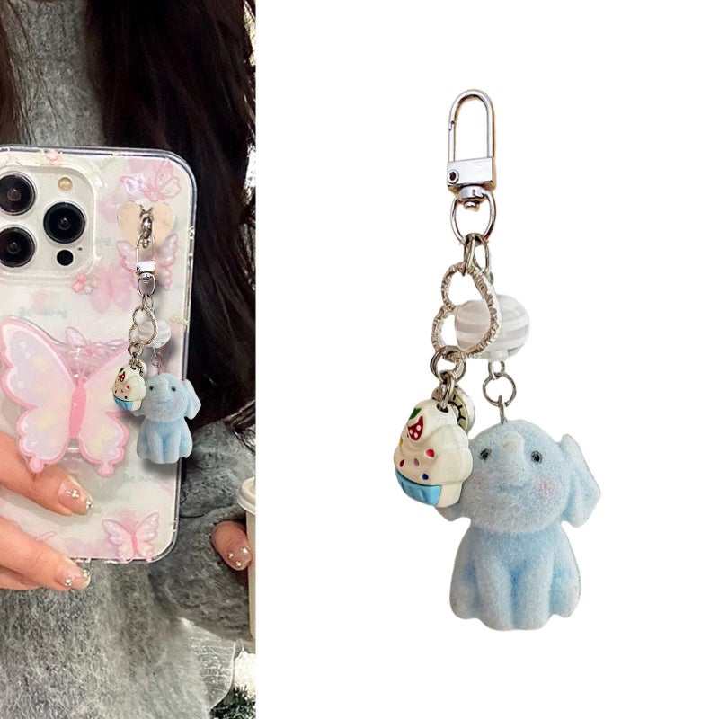 Door Buckle Soft Flocking Blue Elephant Keychain Lovely Animal Keyring Sturdy For Adults - Image 2