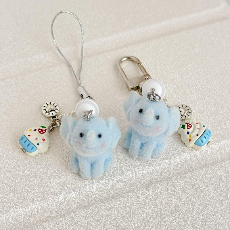 Door Buckle Soft Flocking Blue Elephant Keychain Lovely Animal Keyring Sturdy For Adults - Image 3