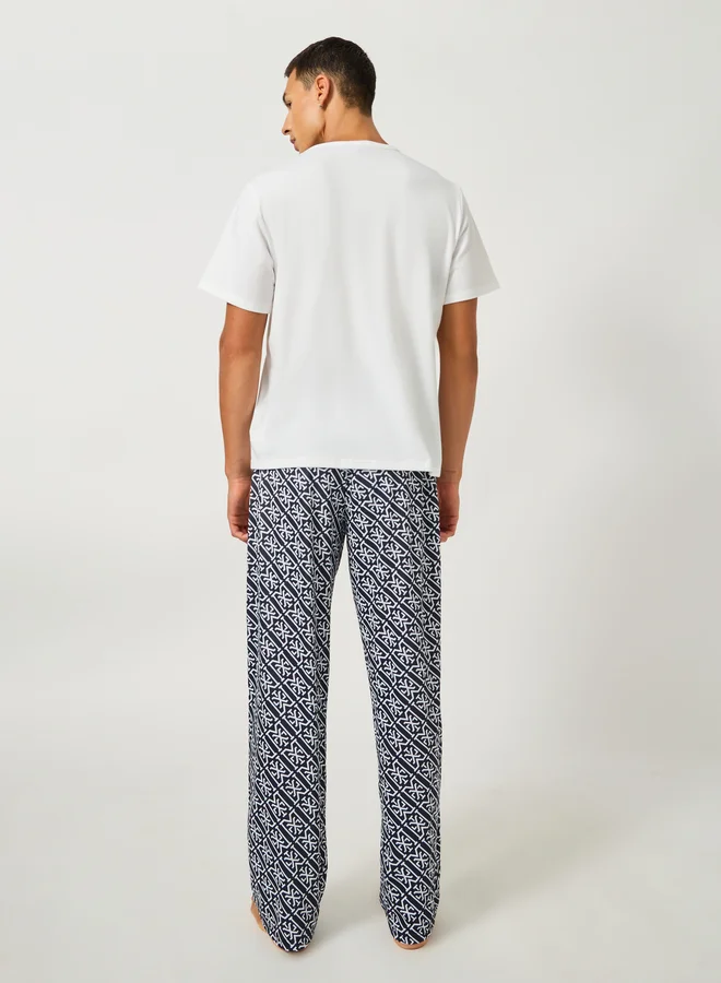Styli Solid Short Sleeve T-Shirt and All-Over Printed Pyjama Set