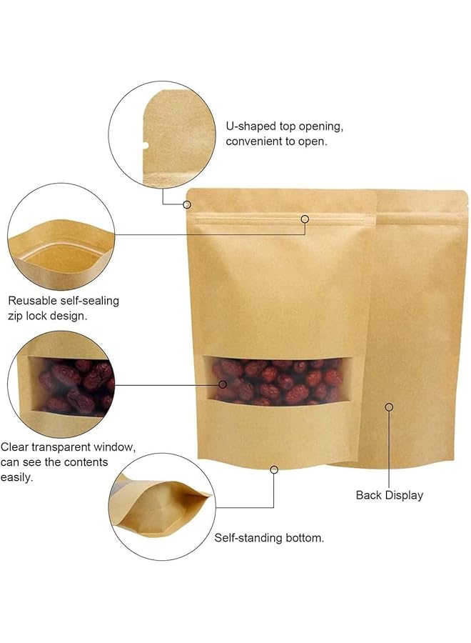 إي سي في في 20 قطعة من أكياس كرافت مع نافذة شفافة متعددة الأغراض أكياس قائمة بذاتها محكمة الغلق لتخزين الأعمال الصغيرة والعائلية (15 × 22 سم) - Image 5