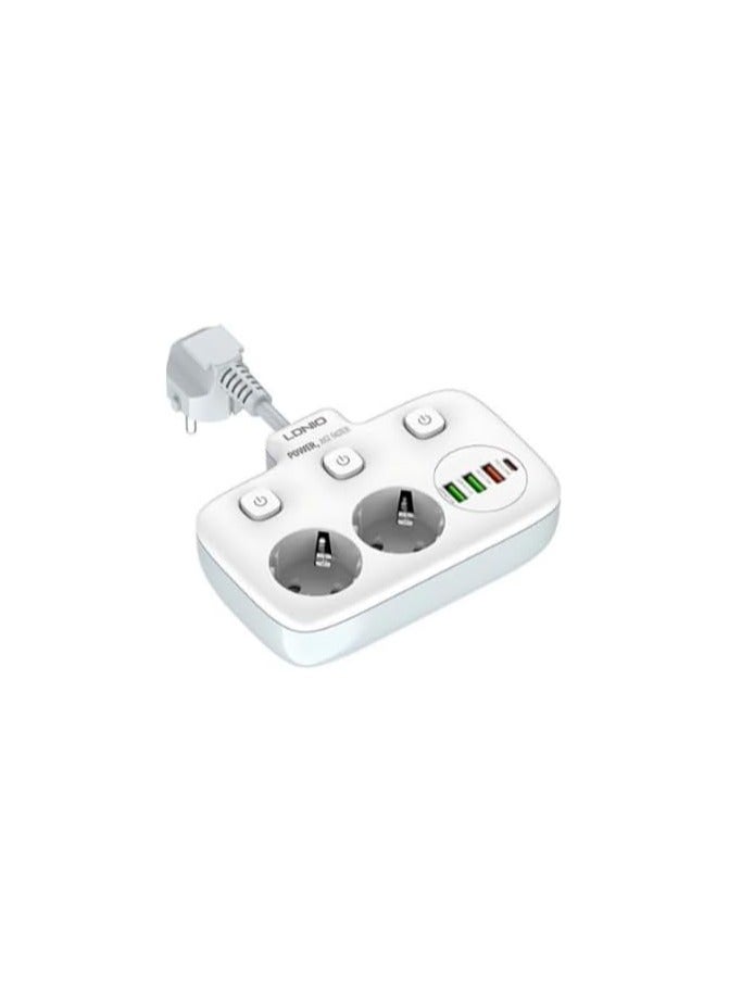 LDNIO SE2435 EU Outlets Power Strip Tower With 2 Outlet Wall Electric Plug PD 20W And USB, 2500 Watt Power - White  - Image 2