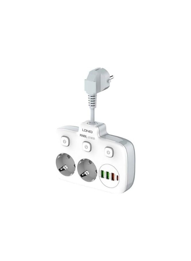 LDNIO SE2435 EU Outlets Power Strip Tower With 2 Outlet Wall Electric Plug PD 20W And USB, 2500 Watt Power - White  - Image 3