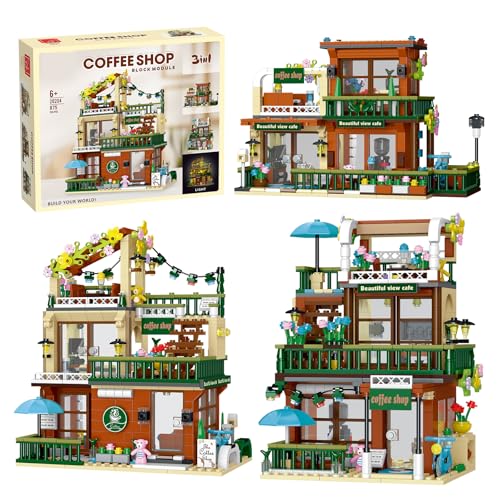 MOCBROPCS 3 in 1 Street View Coffee Shop City Building Set Compatible with City House Modular Simulation Architecture Construction Toy with LED Lights Gift for Adults and Girls Kids Aged 8875 PCS - Image 1