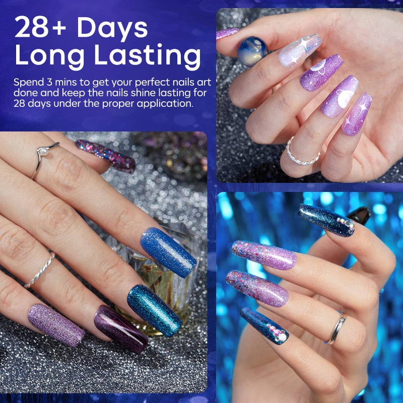 modelones Glitter Gel Nail Polish Set 6 Colors, Blue Color Changing Red Cat Eye Magnetic Gel Polish Chameleon Reflective Temperature Black Pink Nail Polish Soak Off LED Nail Art Manicure Kit Gift - Image 3