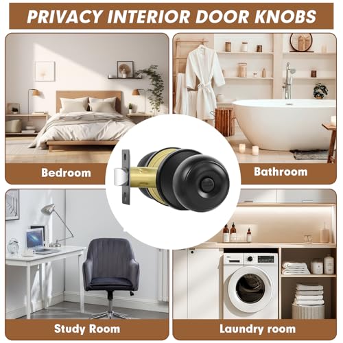 RAZCC Privacy Door Knobs, 10 Pack Matte Black Door Knobs with Lock, Bed and Bath Door Knob Interior Keyless Locksets, Round Door Handles Reversible for Left Right Handed Doors - Image 3