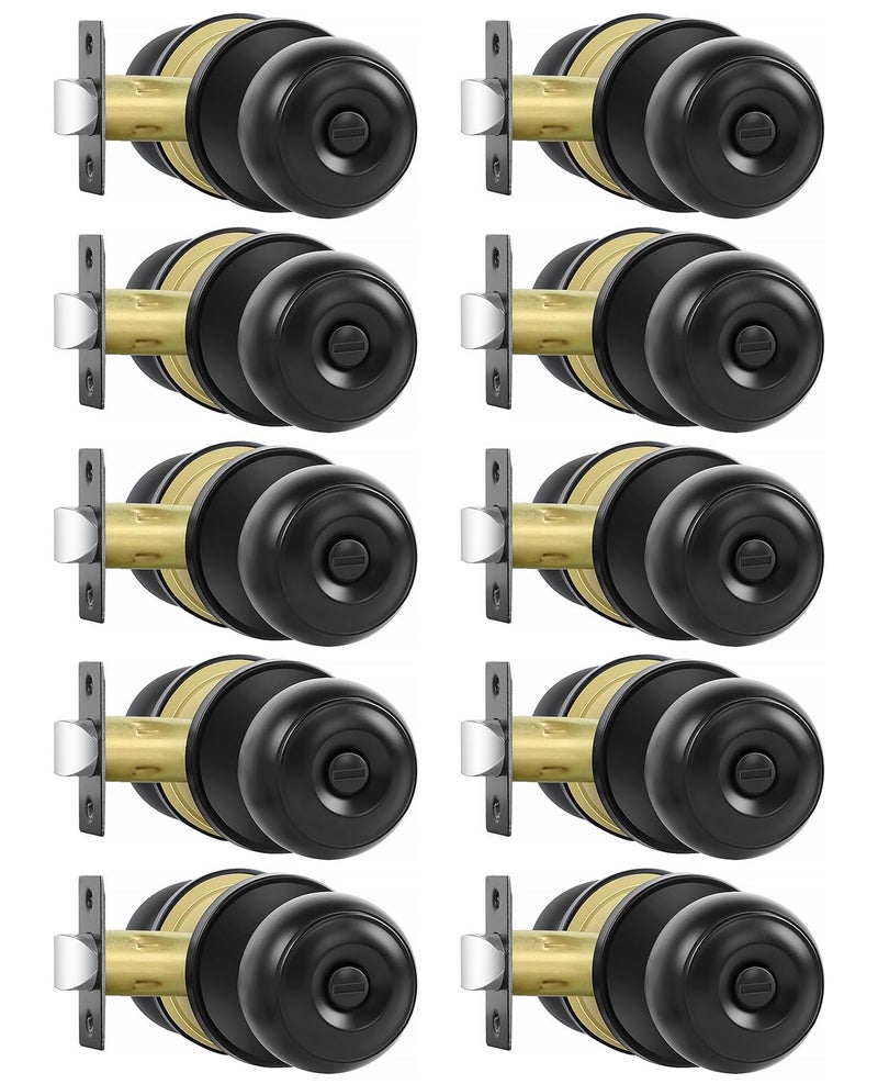 RAZCC Privacy Door Knobs, 10 Pack Matte Black Door Knobs with Lock, Bed and Bath Door Knob Interior Keyless Locksets, Round Door Handles Reversible for Left Right Handed Doors - Image 1