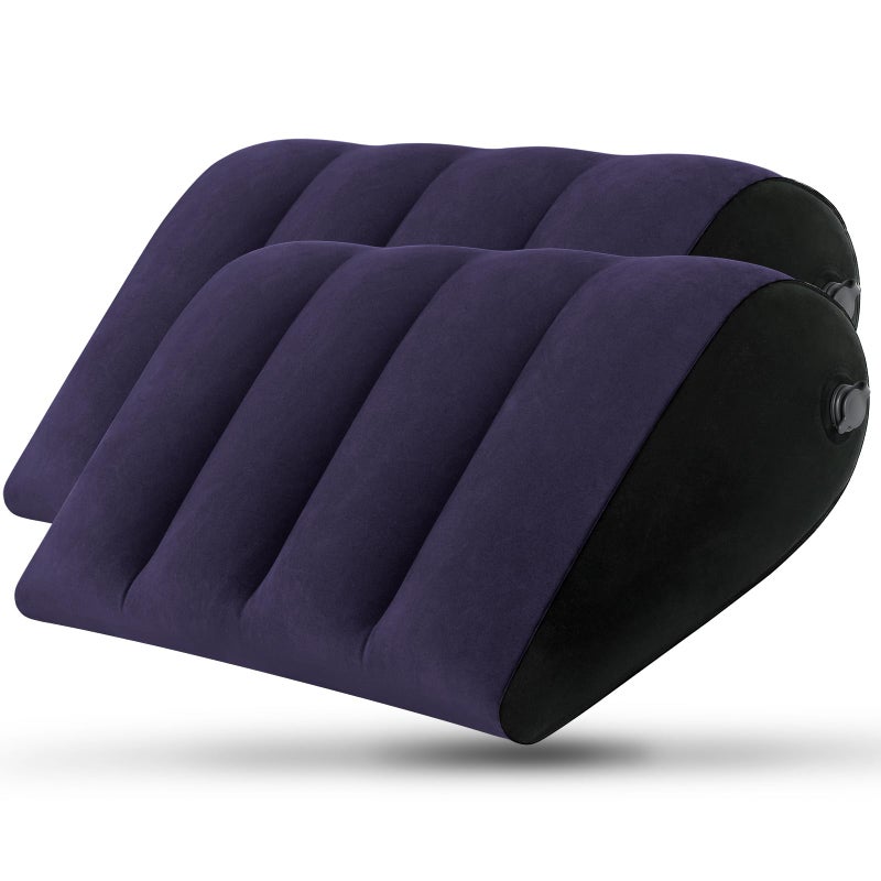 JCDOBEST Portable Inflatable Wedge Pillow 2 Pack, Body Positioners for Sleep Support, Adjustable Travel Cushion- Lightweight Bed/Leg/Partner Support Pillow with Fast Inflation, Blue(Large 22inch) - Image 1