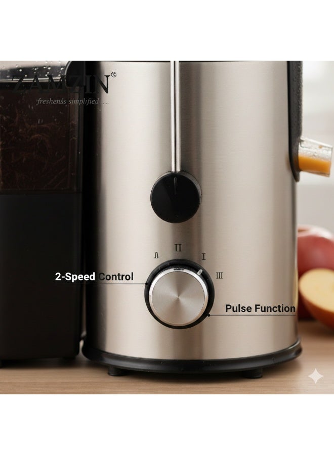 ZAMZIN 500W Juicer Machine with 400ml Jug, Wide Feeding Tube, Dual Speed Control, Stainless Steel Body, BPA-Free, Juice Extractor for Whole Fruits & Vegetables, Overheat Protection, Low Energy - Image 4