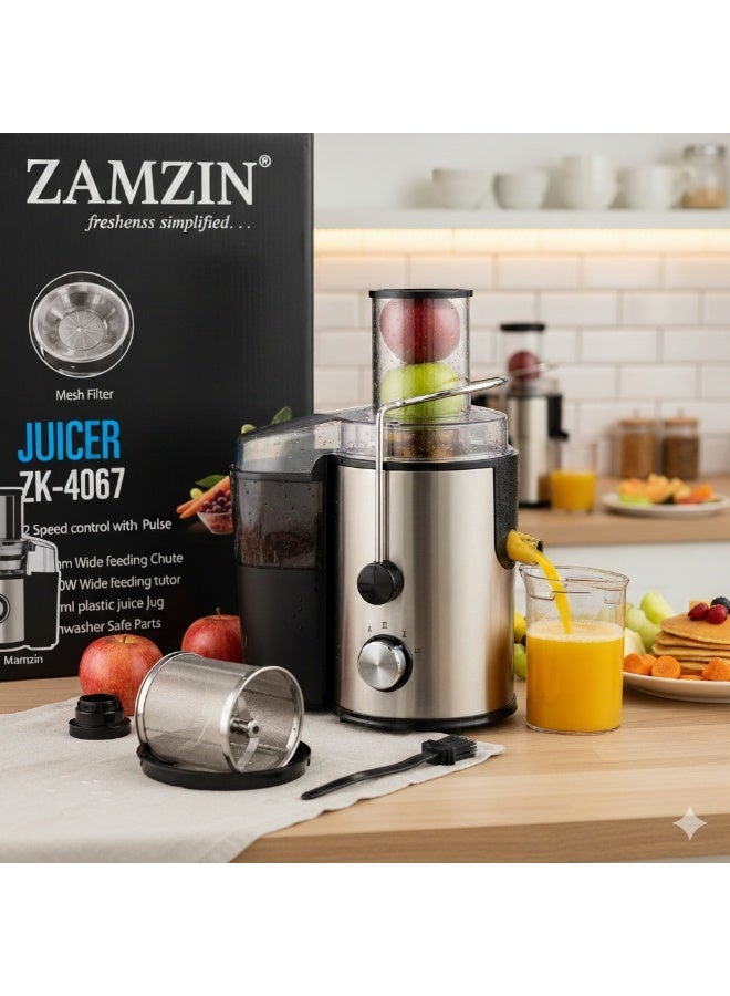 ZAMZIN 500W Juicer Machine with 400ml Jug, Wide Feeding Tube, Dual Speed Control, Stainless Steel Body, BPA-Free, Juice Extractor for Whole Fruits & Vegetables, Overheat Protection, Low Energy - Image 1