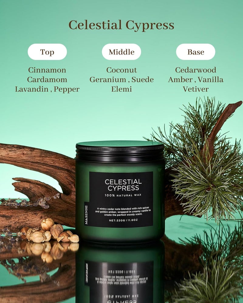 M&SENSE Celestial Cypress - Cedarwood & Spice Scented Candle, Natural Soy Wax Highly Scented Candle, 11.6oz 2 Wick 70 Hours Long Lasting Candle, Aromatherapy Candle Woody Scent for Housewarming - Image 2