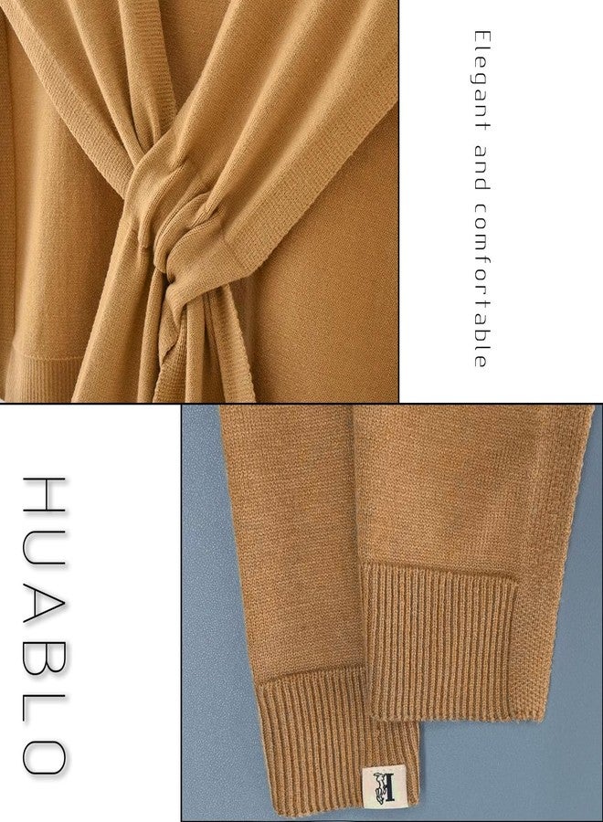 huablo Women's Fashion Sweater Knitted Shawl Knitted Knotted Shawls Multifunctional scarf Sweater Shawl Air-conditioned room shawl Khaki - Image 3