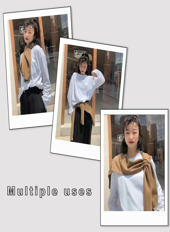 huablo Women's Fashion Sweater Knitted Shawl Knitted Knotted Shawls Multifunctional scarf Sweater Shawl Air-conditioned room shawl Khaki - Image 4