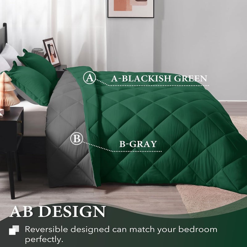 downluxe Twin Comforter Set - Dark Green and Grey Twin Comforter, Soft Bedding Sets for All Seasons -2 Pieces - 1 Comforter (66"x92") and 1 Pillow Sham(20"x26") - Image 4