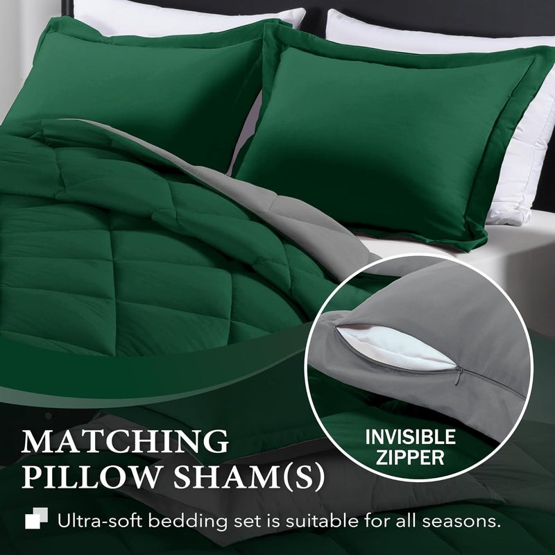 downluxe Twin Comforter Set - Dark Green and Grey Twin Comforter, Soft Bedding Sets for All Seasons -2 Pieces - 1 Comforter (66"x92") and 1 Pillow Sham(20"x26") - Image 3
