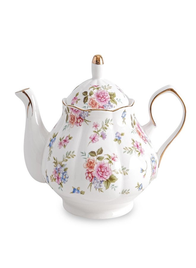 Agyiuns Flower Ceramic Teapot,22oz Porcelain Tea pot for Tea Coffee Milk for Office Home Men Women as Gift(White and small flowers) - Image 1