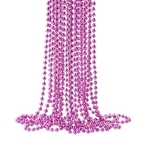 ZZYFGH 12 PCS Pink Beads Necklace, 33" Breast Cancer Bead Necklaces, Mardi Gras Beads Necklace, Breast Cancer Awareness Accessories Bead Necklaces BulkFestival Parade Throw Accessories for Wedding Birthday Gender Reveal Party Events Supplies - Image 1