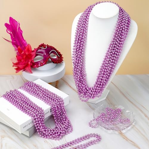 ZZYFGH 12 PCS Pink Beads Necklace, 33" Breast Cancer Bead Necklaces, Mardi Gras Beads Necklace, Breast Cancer Awareness Accessories Bead Necklaces BulkFestival Parade Throw Accessories for Wedding Birthday Gender Reveal Party Events Supplies - Image 5