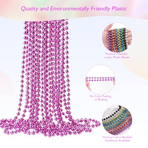 ZZYFGH 12 PCS Pink Beads Necklace, 33" Breast Cancer Bead Necklaces, Mardi Gras Beads Necklace, Breast Cancer Awareness Accessories Bead Necklaces BulkFestival Parade Throw Accessories for Wedding Birthday Gender Reveal Party Events Supplies - Image 3