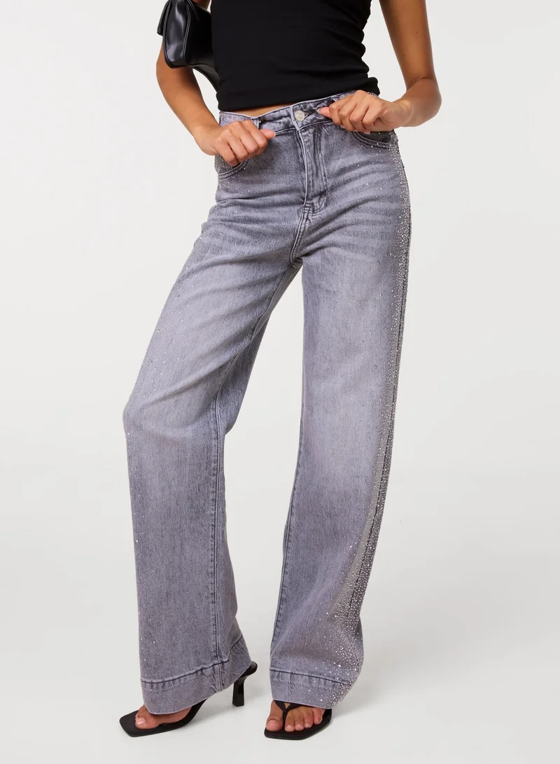 Diamante Side Wide Leg Jeans