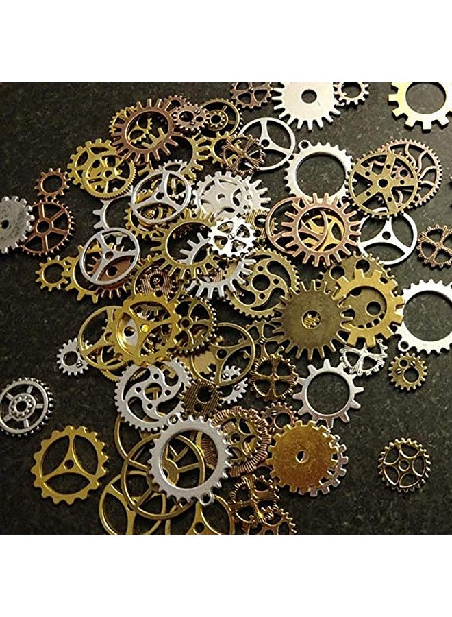 BIHRTC 140 Gram (Approx 92Pcs) Diy Assorted Color Antique Metal Steampunk Watch Gear Cog Wheel Skull Musical Note Skull Hand Safety Pin Charms Pendant For Crafting Jewelry Making Accessory  - Image 3