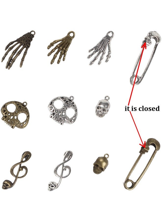 BIHRTC 140 Gram (Approx 92Pcs) Diy Assorted Color Antique Metal Steampunk Watch Gear Cog Wheel Skull Musical Note Skull Hand Safety Pin Charms Pendant For Crafting Jewelry Making Accessory  - Image 2