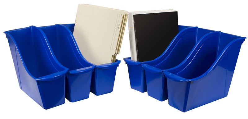 Storex Small Book Bin  Interlocking Plastic Organizer for Home Office and Classroom Blue 6Pack 71108C06C